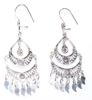 925 Silver Scaled Artisan Crafted Chandelier Filigree Earrings - 2