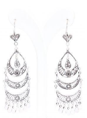 925 Sterling Silver Three Crescent Chandelier Filigree Earrings - 2