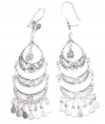 925 Sterling Silver Three Crescent Chandelier Filigree Earrings - Nusrettaki