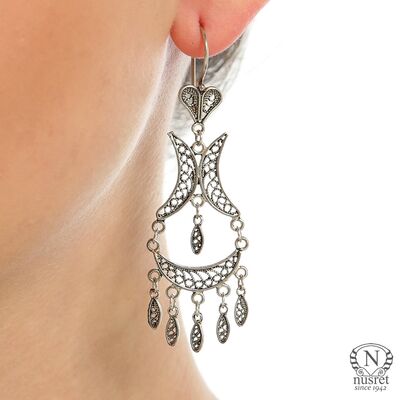 925 Sterling Silver Retro Dangle Filigree Earrings - 1