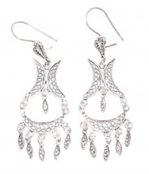 925 Sterling Silver Retro Dangle Filigree Earrings - Nusrettaki (1)