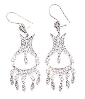 925 Sterling Silver Retro Dangle Filigree Earrings - 2