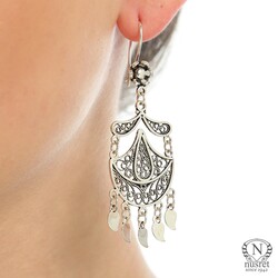 925 Sterling Silver Candelabra Design Filigree Dangle Earrings - Nusrettaki