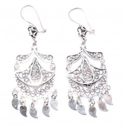 925 Sterling Silver Candelabra Design Filigree Dangle Earrings - Nusrettaki (1)