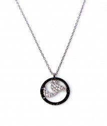 925 Ayar Gümüş Ay ve Kuş Kolye, Beyaz - Beyaz Taş - 4