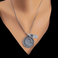 925 Ayar Gümüş Ay Yıldız Model Ve Süleyman Mührü Çift Taraflı El Kalemli Erkek Kolye Ucu - Nusrettaki (1)