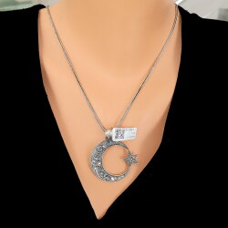 925 Ayar Gümüş Ay Yıldız Modeli El Kalemli Erkek Kolye Ucu - Nusrettaki (1)