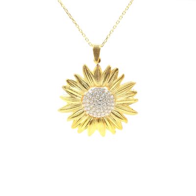 925 Ayar Gümüş Ayçiçek Kolye, Beyaz Taşlı - 2