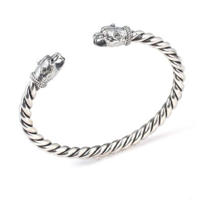 925 Ayar Gümüş Ayı Başı Burgu Kol Erkek Bileziği - 1