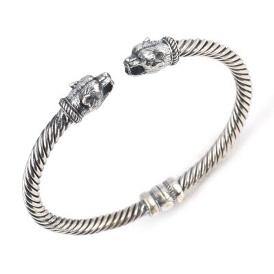 925 Ayar Gümüş Ayı Başı Yaylı Burgu Kol Erkek Bileziği - 1