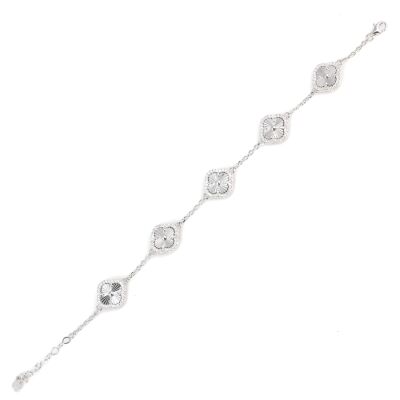 925 Ayar Gümüş Aynalı 5 Yonca Bileklik - 4