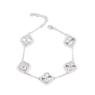 925 Ayar Gümüş Aynalı 5 Yonca Bileklik - 3