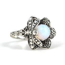 925 Ayar Gümüş Aytaşı Taşlı Yusufçuk Böcekli Yüzük - 6