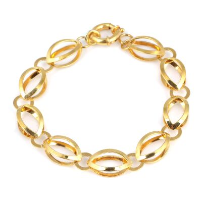 925 Ayar Gümüş Badem Çift Taraflı Zincir Bileklik, Sarı - 1