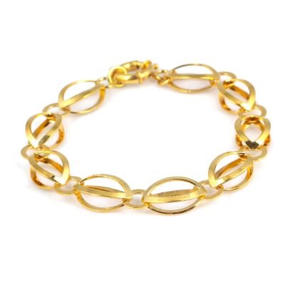 925 Ayar Gümüş Badem Çift Taraflı Zincir Bileklik, Sarı - 2