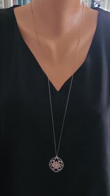 925 Sterling Silver Necklace with Almond-Shaped Stone - 1