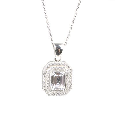 925 Ayar Gümüş Baget Zirkon Taşlı Kolye - 1