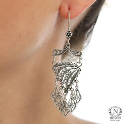 925 Silver Chandelier Filigree Earrings , Triangle Design - Nusrettaki