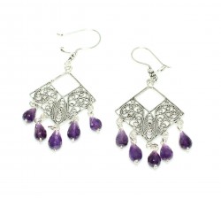 925 Sterling Silver Filigree Design Earring with Amethyst - Nusrettaki (1)