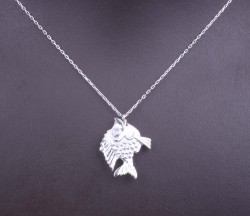 Sterling Silver Fish Trend Charm Necklace, White Gold Vermeil - Nusrettaki (1)