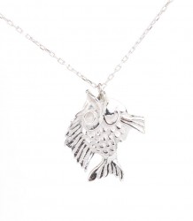 Sterling Silver Fish Trend Charm Necklace, White Gold Vermeil - Nusrettaki