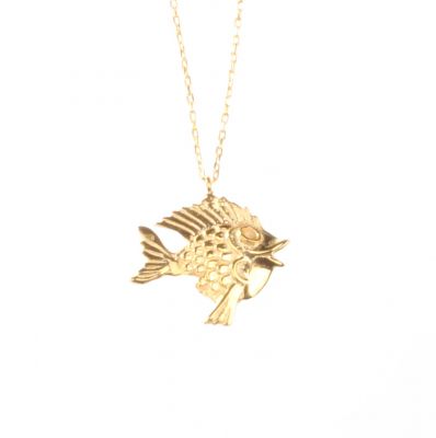 Sterling Silver Fish Trend Charm Necklace, Gold Vermeil - 2