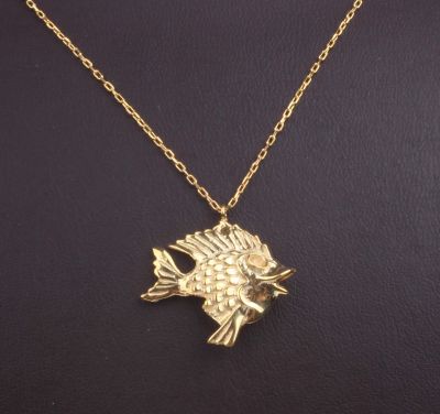 Sterling Silver Fish Trend Charm Necklace, Gold Vermeil - 4