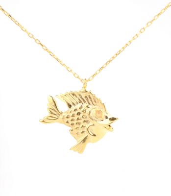 Sterling Silver Fish Trend Charm Necklace, Gold Vermeil - 1