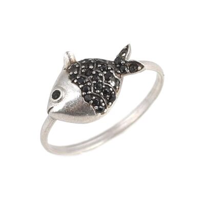 925 Ayar Gümüş Balık Model Yüzük - 1