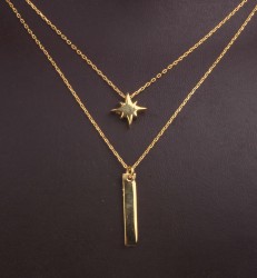 Sterling Silver Bar & Polar Star Double Chain Necklace, Gold Vermeil - Nusrettaki