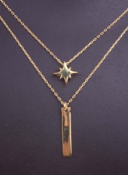 Sterling Silver Bar & Polar Star Double Chain Necklace, Gold Vermeil - Nusrettaki (1)