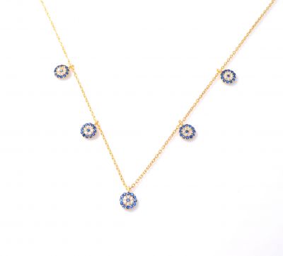 925 Ayar Gümüş Nazar Boncuklu Şans Kolyesi, Sarı - 1