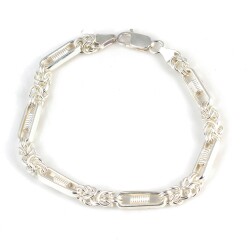 925 Ayar Gümüş Basık Şarnel Kral Zincir Bileklik - Nusrettaki