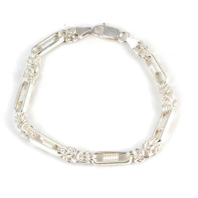 925 Ayar Gümüş Basık Şarnel Kral Zincir Bileklik - 1