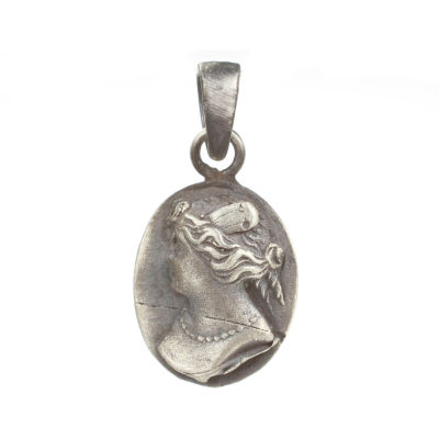 925 Ayar Gümüş Bayan Figürlü Madalyon Kolye Ucu