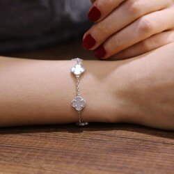 925 Ayar Gümüş Beşli Sedef Taşlı Yonca Bileklik - 3