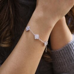 925 Ayar Gümüş Beşli Sedef Taşlı Yonca Bileklik - Nusrettaki