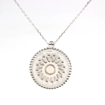 925 Ayar Gümüş Beyaz Altın Kaplama Desenli Madalyon Kolye - 1