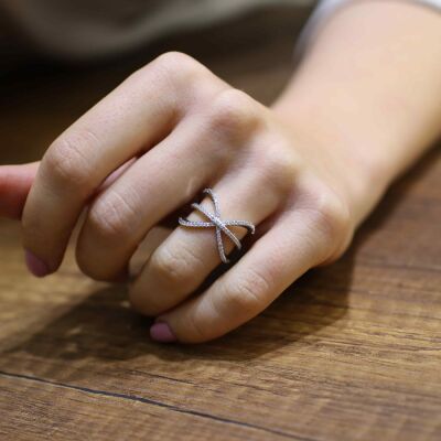 925 Ayar Gümüş Beyaz Renk, Beyaz Zirkon Taşlı Yüzük - 3