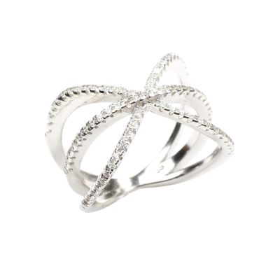 925 Ayar Gümüş Beyaz Renk, Beyaz Zirkon Taşlı Yüzük - 2