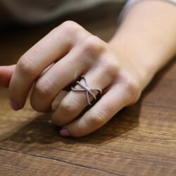 925 Ayar Gümüş Beyaz Renk, Beyaz Zirkon Taşlı Yüzük - 3