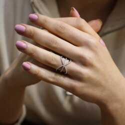 925 Ayar Gümüş Beyaz Renk, Beyaz Zirkon Taşlı Yüzük - Nusrettaki