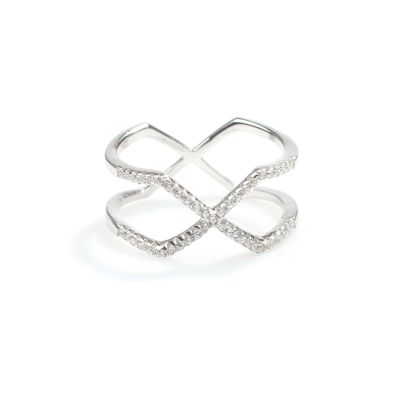 925 Ayar Gümüş Beyaz Renkli Beyaz Zirkon Taşlı Tasarım Yüzük - 9