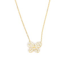 925 Ayar Gümüş Beyaz Taşlı Kelebek Model Kolye - 6