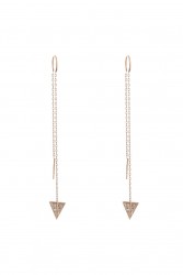 925 Rose Silver Pyramid Threader Drop Earrings, White Zircon - Nusrettaki