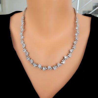 925 Ayar Gümüş Beyaz Taşlı Su Yolu Model Kolye - 1