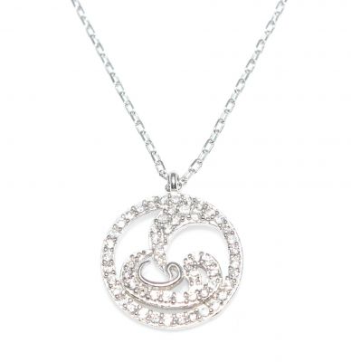 925 Ayar Gümüş Beyaz Taşlı Vav ve Ay Kadın Kolye - 1