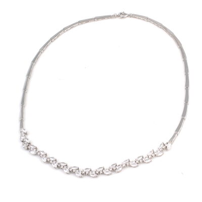 925 Ayar Gümüş Beyaz Taşlı Yaprak Su Yolu Model Kolye - 2