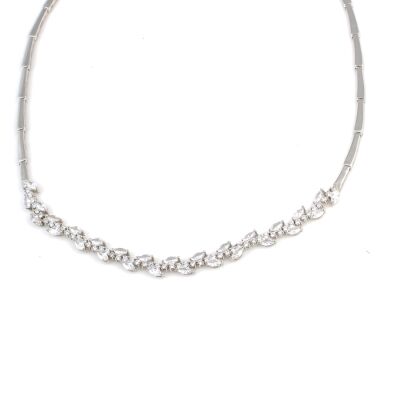 925 Ayar Gümüş Beyaz Taşlı Yaprak Su Yolu Model Kolye - 4