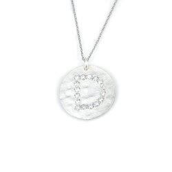 925 Ayar Gümüş Beyaz Taşlı Yuvarlak Harf Kolye - Nusrettaki